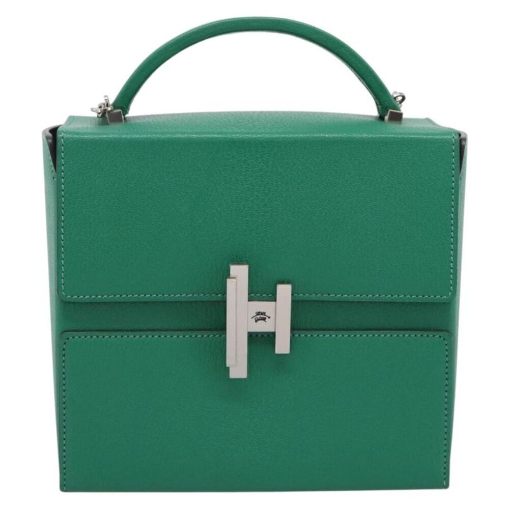 Hermes Cinhetic Top Handle Chevre Mysore Green Leather Handbag